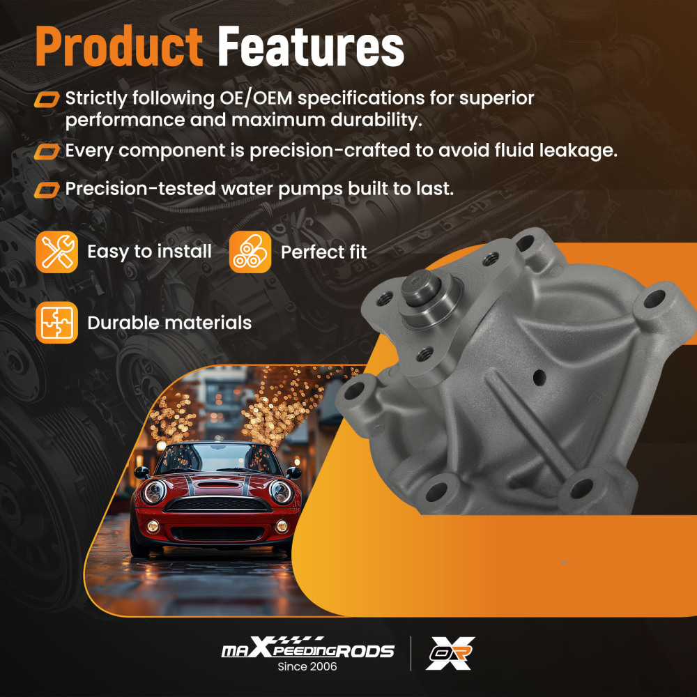 Water Pump Coolant Assembly Unit compatible for Mini Cooper 1.6L 2007-15 AW6244 Belt Drive