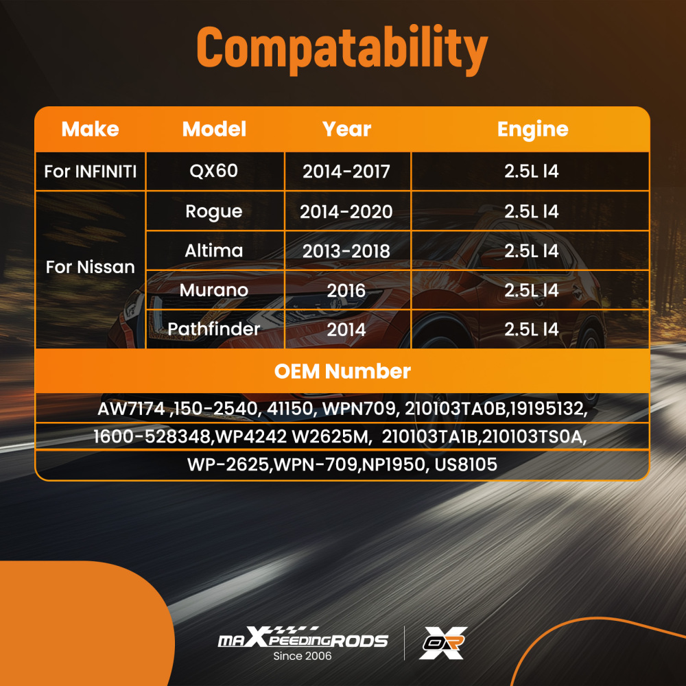 Water Pump compatible for Nissan Altima 2.5L 2013-2018 19195132 W2625M Advanced Cooling Kit