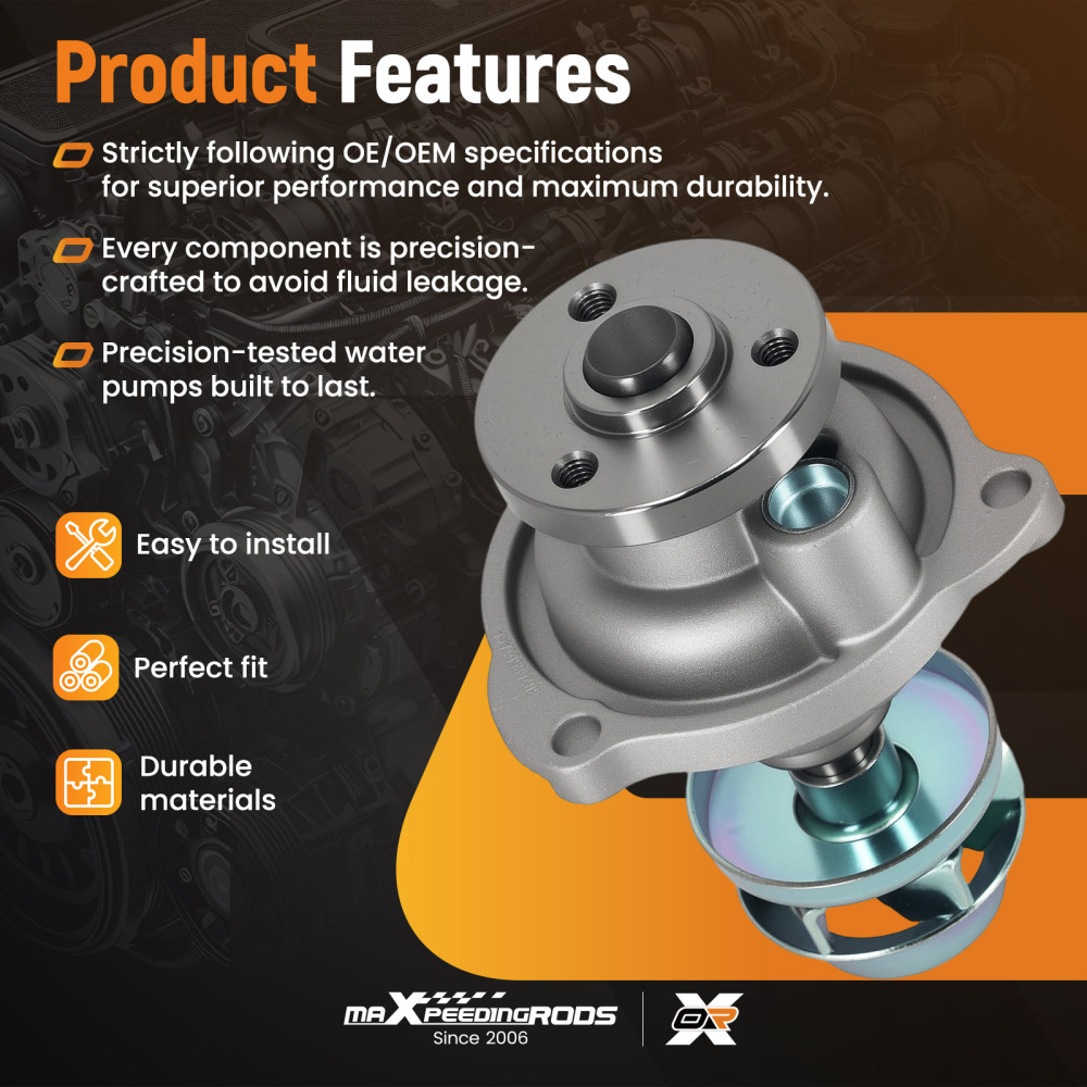 Coolant Water Pump compatible for Ford Fiesta V/Street KA 1.6L 03-05 96BM8501FA Aluminum