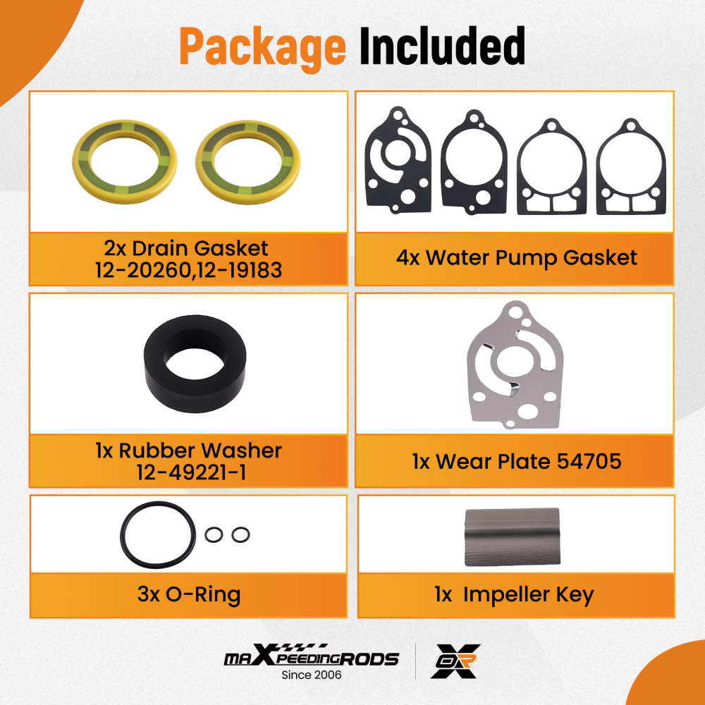 Impeller Kit compatible for Mercury 35HP 2 Cyl 6445653Up 1984-1989 46-77177A3