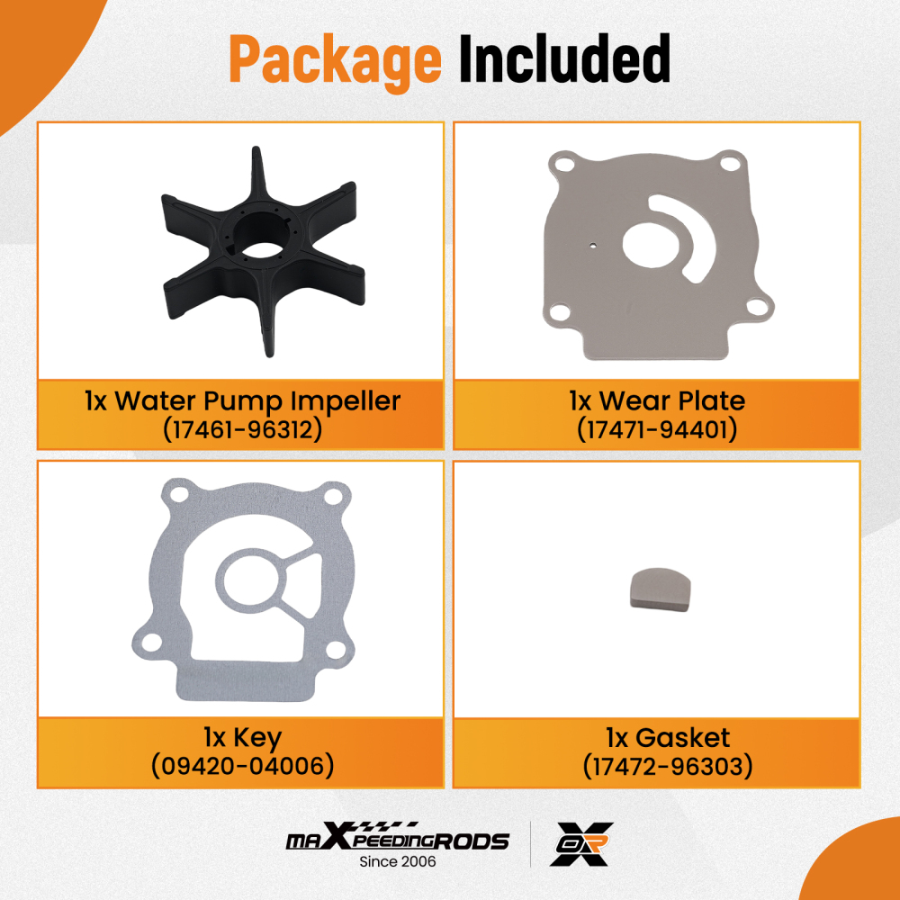 Impeller Kit compatible for Suzuki 2-Stroke 4-Stroke Outboard 20-50HP 1984-Up 17400-96353