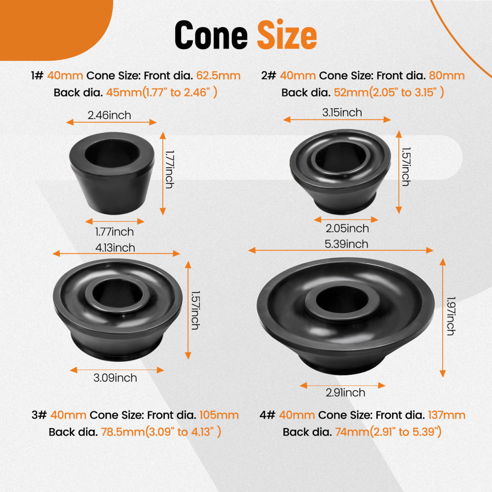 4pcs Ruota Pneumatico Balancer Standard Cono Coni Kit 4 Misure 40mm per trucks
