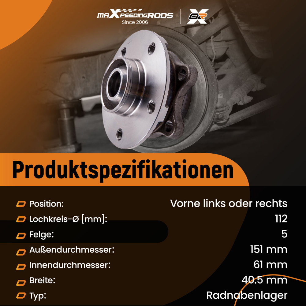 Front Wheel Bearing Kit compatible for Audi A4 B8 Saloon / Estate Q5 8R 8K0598625 4H0498625