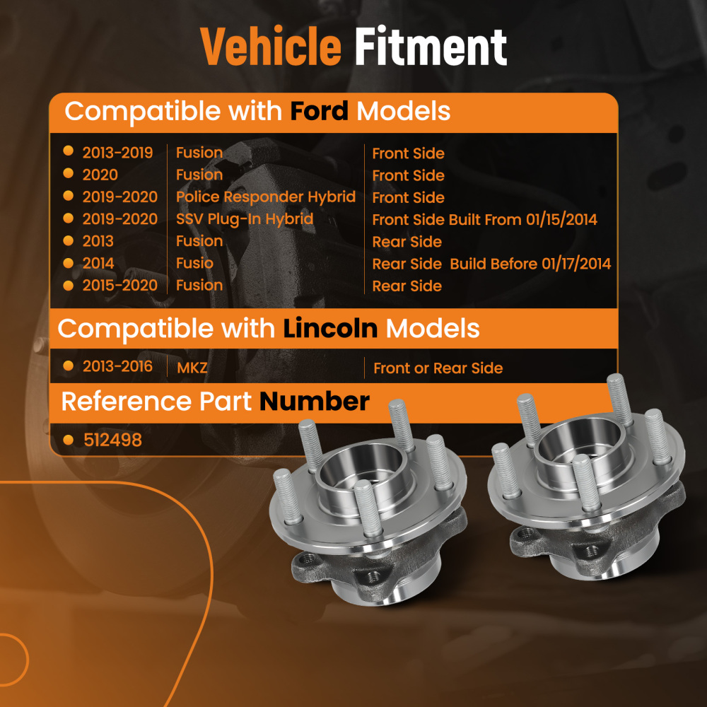 AWD Pair (2) Rear Wheel BearingHubs Assembly compatible for Ford Fusion 2013 2014 2015