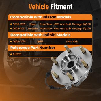 Front Wheel Bearing Hub For In-finiti QX56 2008-2010 Ni-ssan Armada 2008-2012