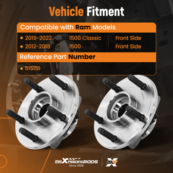 Front Wheel Bearing Hub compatible for Ram 1500 2012-2018 515151 4779829AD 5154171AA