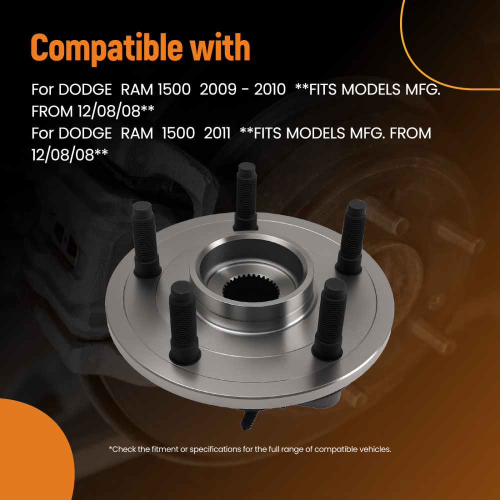 Front Bearing Hub Assembly compatible for Dodge Ram 1500 09-11 715126 5 Lugs Sensor Wire