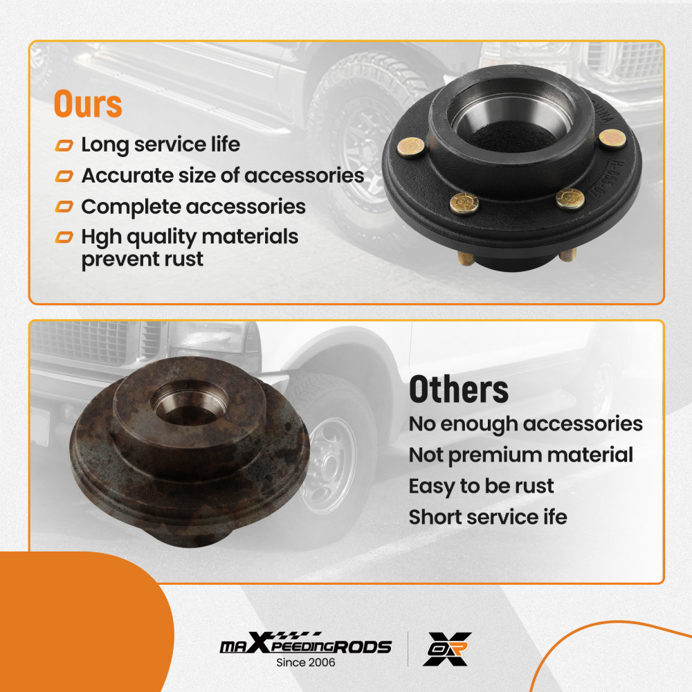 Pair Trailer Hubs with 6000# 6 Lug 6x5.5 Idler Axle Bearings Seals Lug Nuts