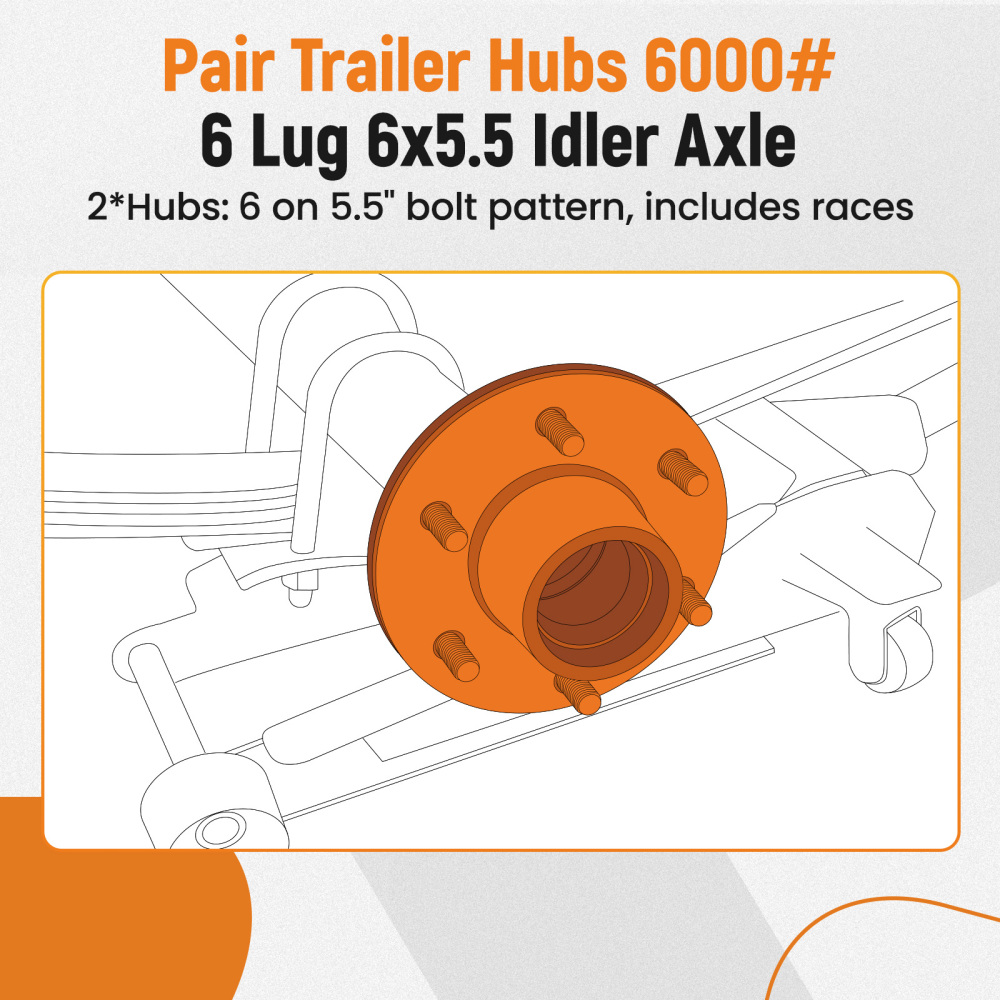 Pair Trailer Hubs Convert Mobile Home with Bearings 6000# 6 Lug 6x5.5 Idler Axle