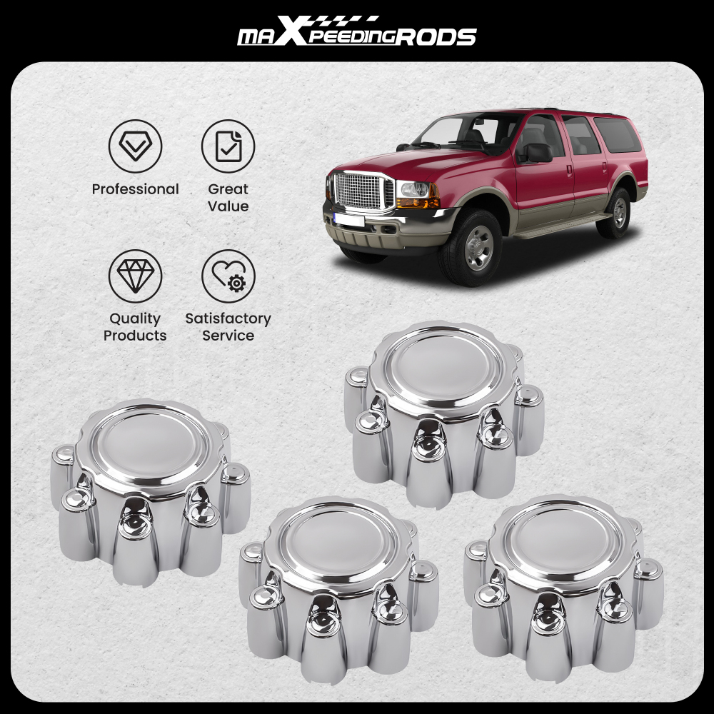 Compatible for Ford F250 F350 Excursion 1999-2005 Set of 4 Chrome 8 Lug Wheel Center Hub Caps 