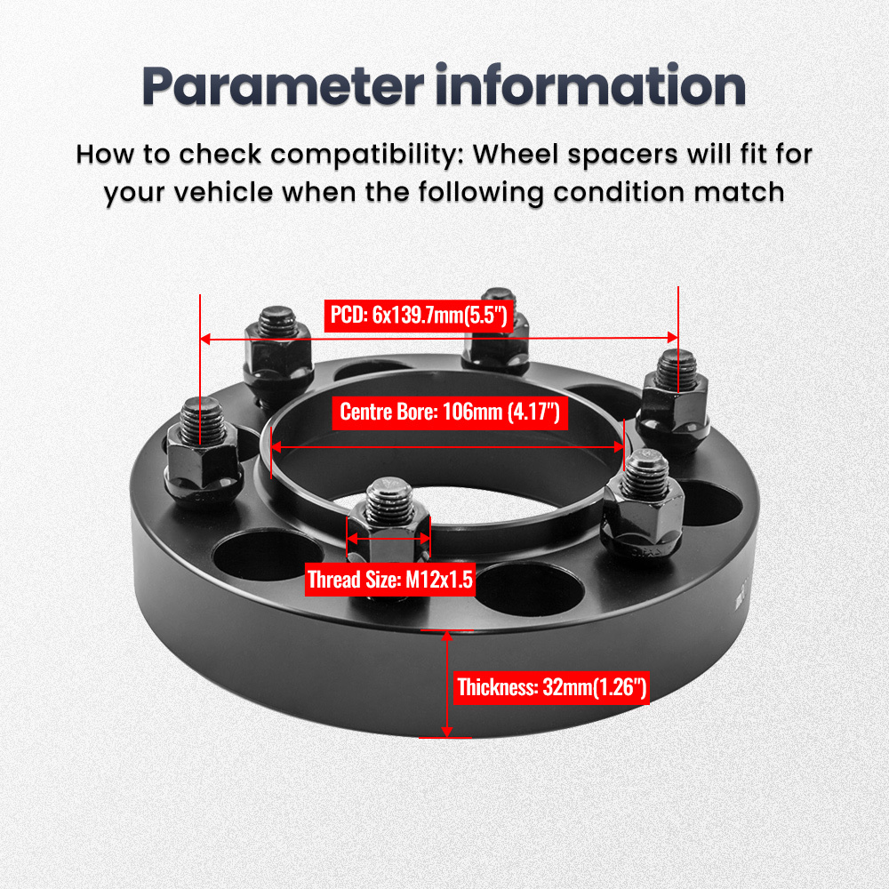 4pcs 32mm 6x139.7 Wheel Spacer Adapters 12x1.5 Stud 106mm Hub Centric compatible for Toyota