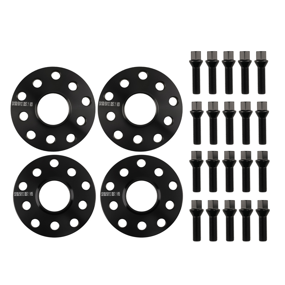 15/20mm Alloy Wheel Spacers compatible for Audi A1 A2 A3 TT 5x100/112 Black 57.1mm M14x1.5