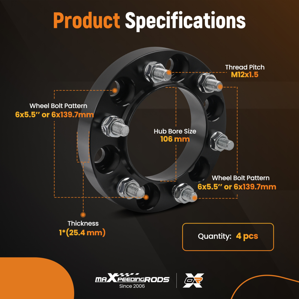 1 Inch Billet Wheel Spacers compatible for Toyota 4Runner/Tacoma/FJ/Compatible for Tundra 6x5.5 1996-2022