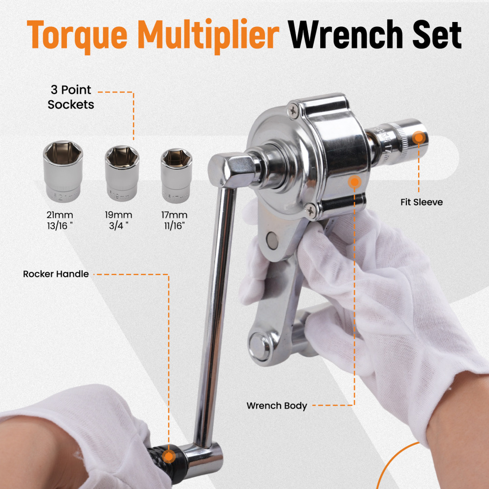 1/2in Drive Lug Nut Torque Wrench 16x Multiplier Tool 17mm 19mm 21mm Socket