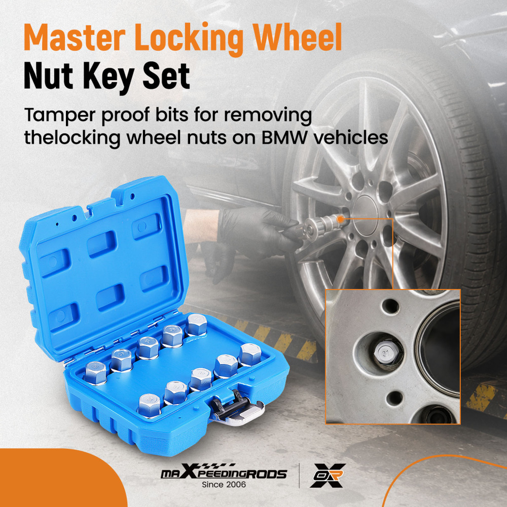 10PC Lock Wheel Nut Socket Set 13-23PT compatible for BMW Vehicles CRV 1/2in