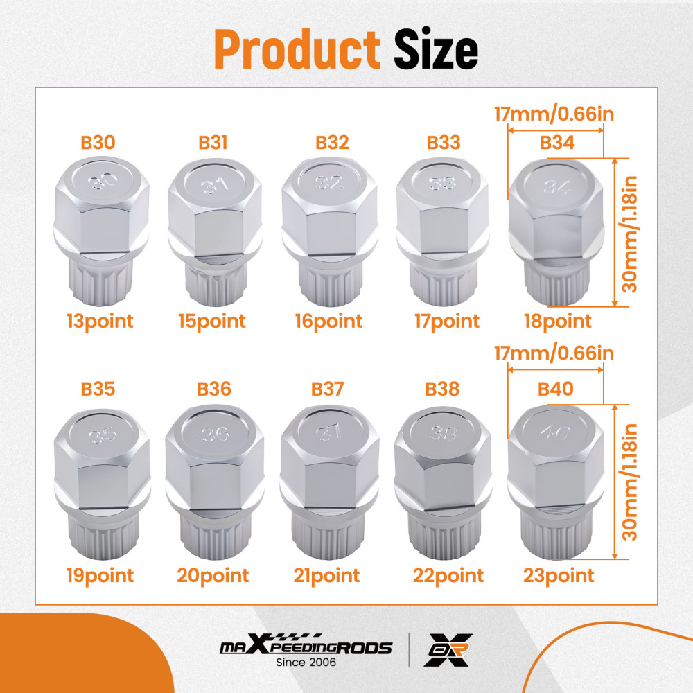 10PC Lock Wheel Nut Socket Set 13-23PT compatible for BMW Vehicles CRV 1/2in