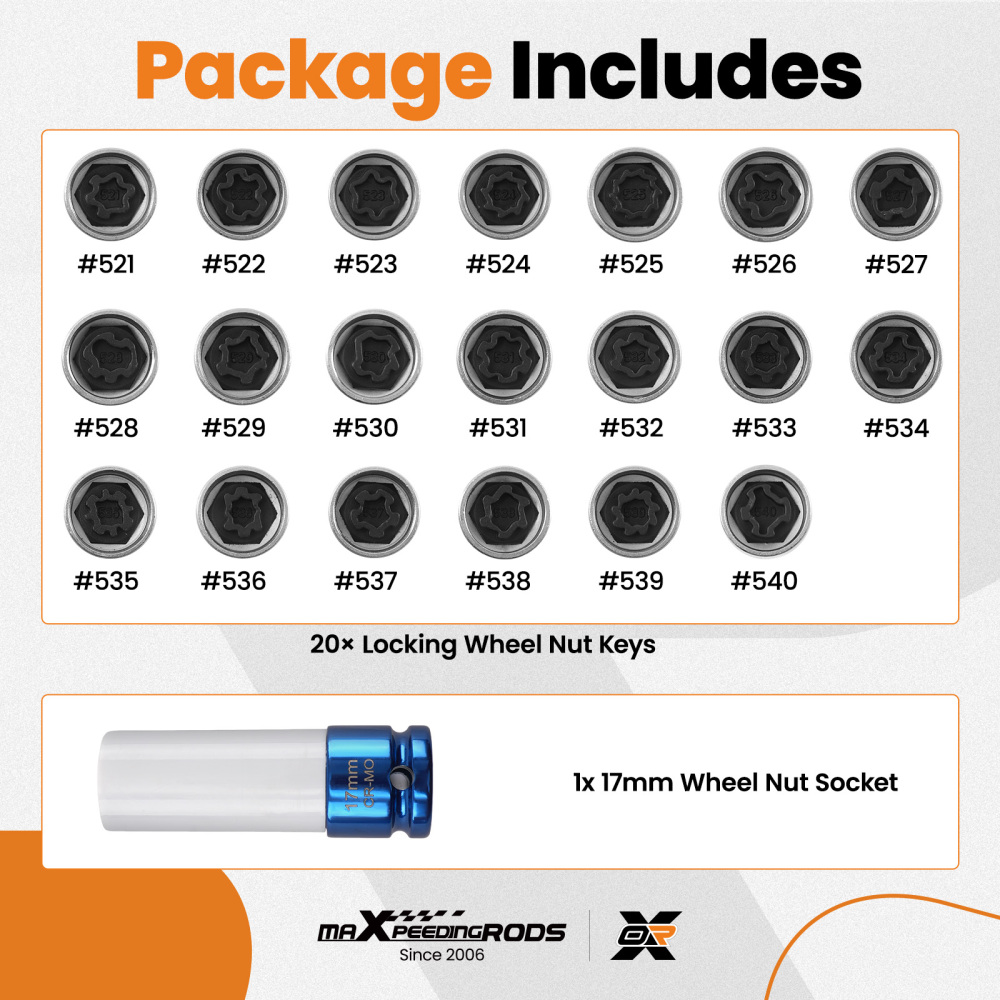 20pc Anti-Theft Wheel Key Set compatible for VW Passat Scirocco EOS Touran 2006on 17mm