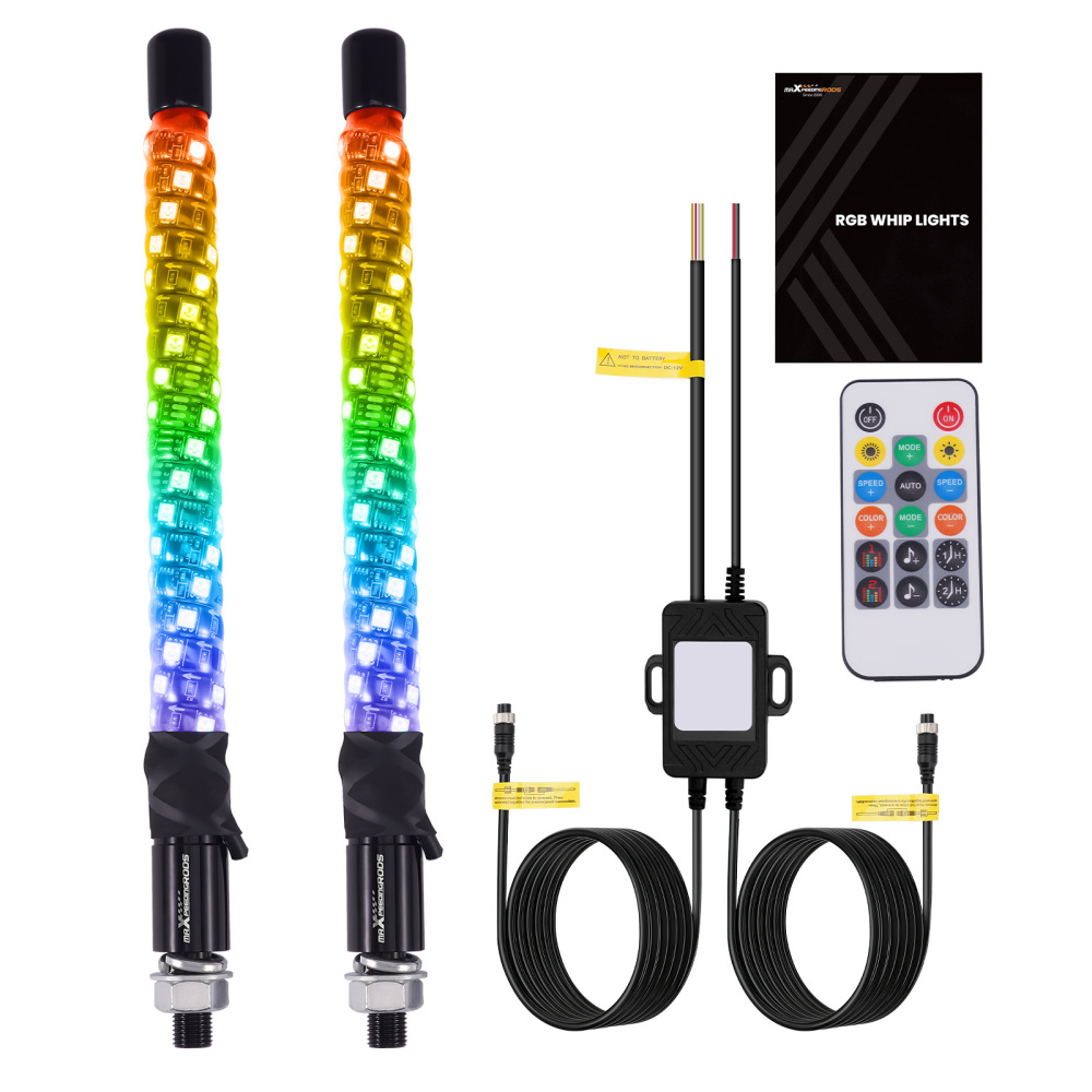 maXpeedingrods 2PCS 1FT LED Whip Lights with App & Remote Control Music Mode, RGB Spiral Chasing Lighted Whip with DIY Patterns Driving Response, Signal Light for UTV ATV Polaris RZR Can-Am SXS