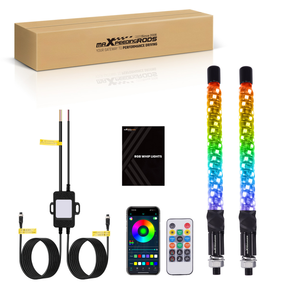 maXpeedingrods 2PCS 1FT LED Whip Lights with App & Remote Control Music Mode, RGB Spiral Chasing Lighted Whip with DIY Patterns Driving Response, Signal Light for UTV ATV Polaris RZR Can-Am SXS