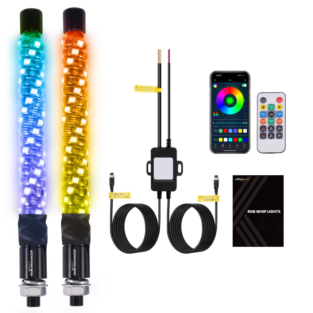 maXpeedingrods 2PCS 1FT LED Whip Lights with App & Remote Control Music Mode, RGB Spiral Chasing Lighted Whip with DIY Patterns Driving Response, Signal Light for UTV ATV Polaris RZR Can-Am SXS
