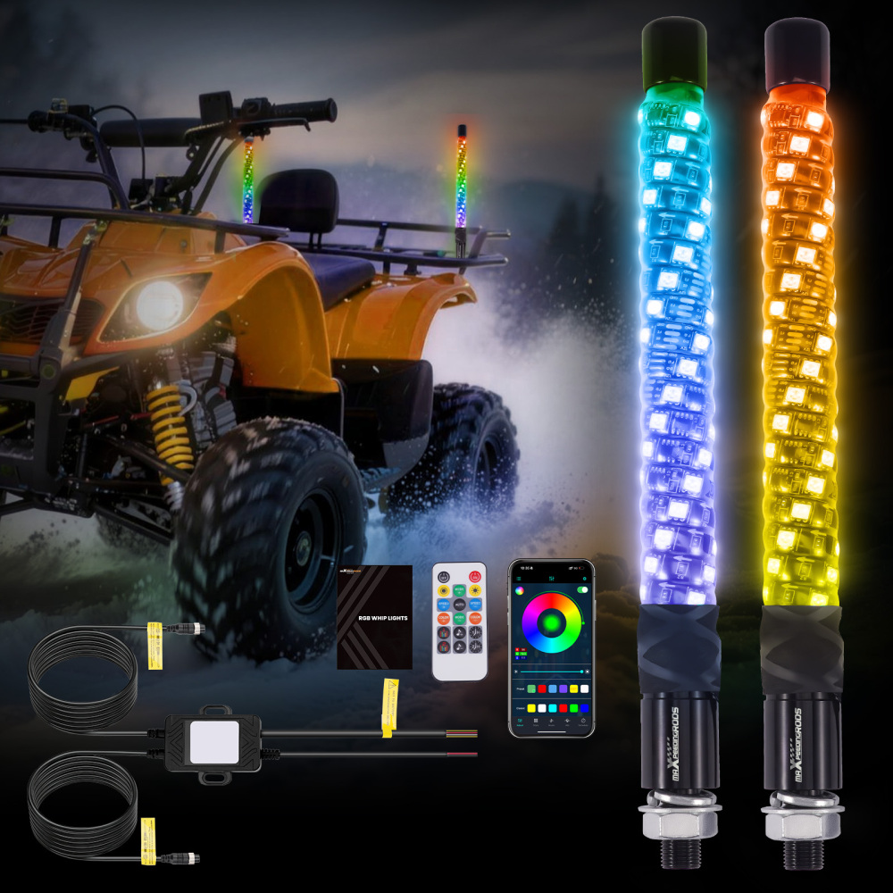 maXpeedingrods 2PCS 1FT LED Whip Lights with App & Remote Control Music Mode, RGB Spiral Chasing Lighted Whip with DIY Patterns Driving Response, Signal Light for UTV ATV Polaris RZR Can-Am SXS