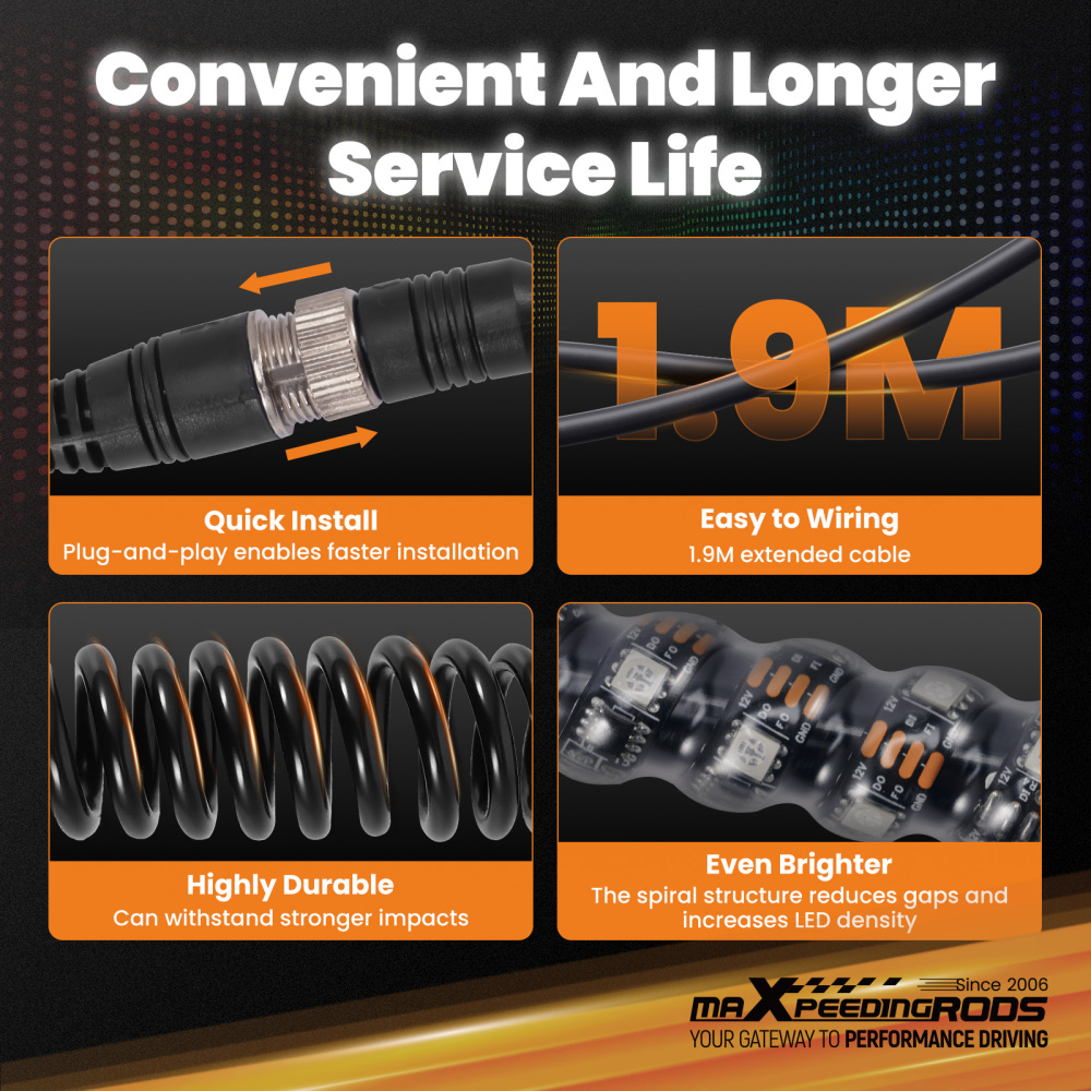 maXpeedingrods 2PCS 1FT LED Whip Lights with App & Remote Control Music Mode, RGB Spiral Chasing Lighted Whip with DIY Patterns Driving Response, Signal Light for UTV ATV Polaris RZR Can-Am SXS