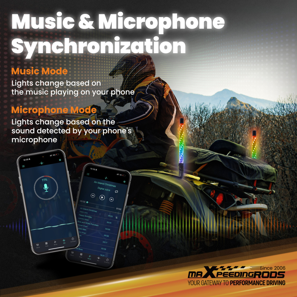 maXpeedingrods 2PCS 1FT LED Whip Lights with App & Remote Control Music Mode, RGB Spiral Chasing Lighted Whip with DIY Patterns Driving Response, Signal Light for UTV ATV Polaris RZR Can-Am SXS