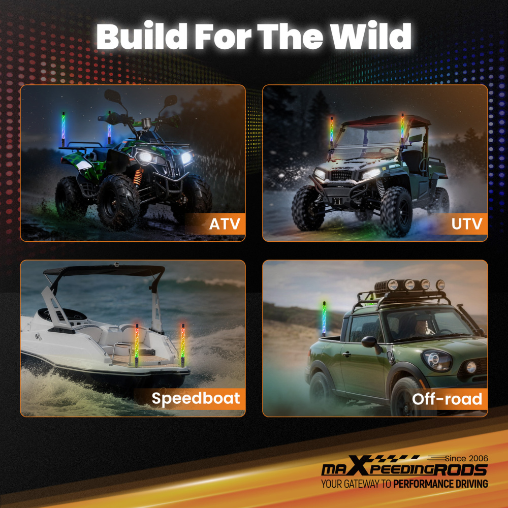 maXpeedingrods 2PCS 1FT LED Whip Lights with App & Remote Control Music Mode, RGB Spiral Chasing Lighted Whip with DIY Patterns Driving Response, Signal Light for UTV ATV Polaris RZR Can-Am SXS