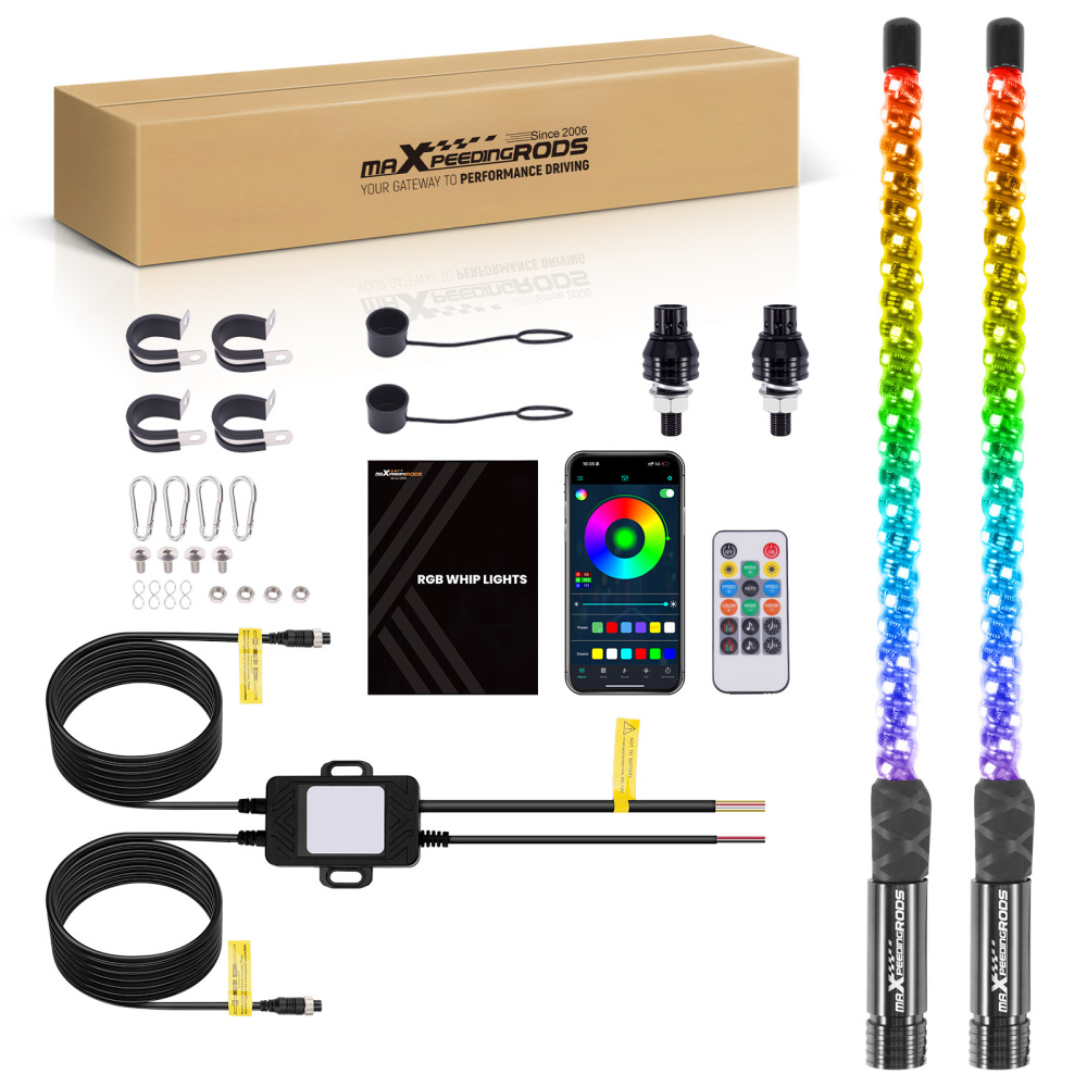 maXpeedingrods 2PCS 2FT RGB Spiral Whip Lights with App & Remote Control Microphone Detection, LED Chasing Lighted Whip with DIY Patterns Flags Driving Alignment, Signal Light for UTV ATV Can-Am Boat