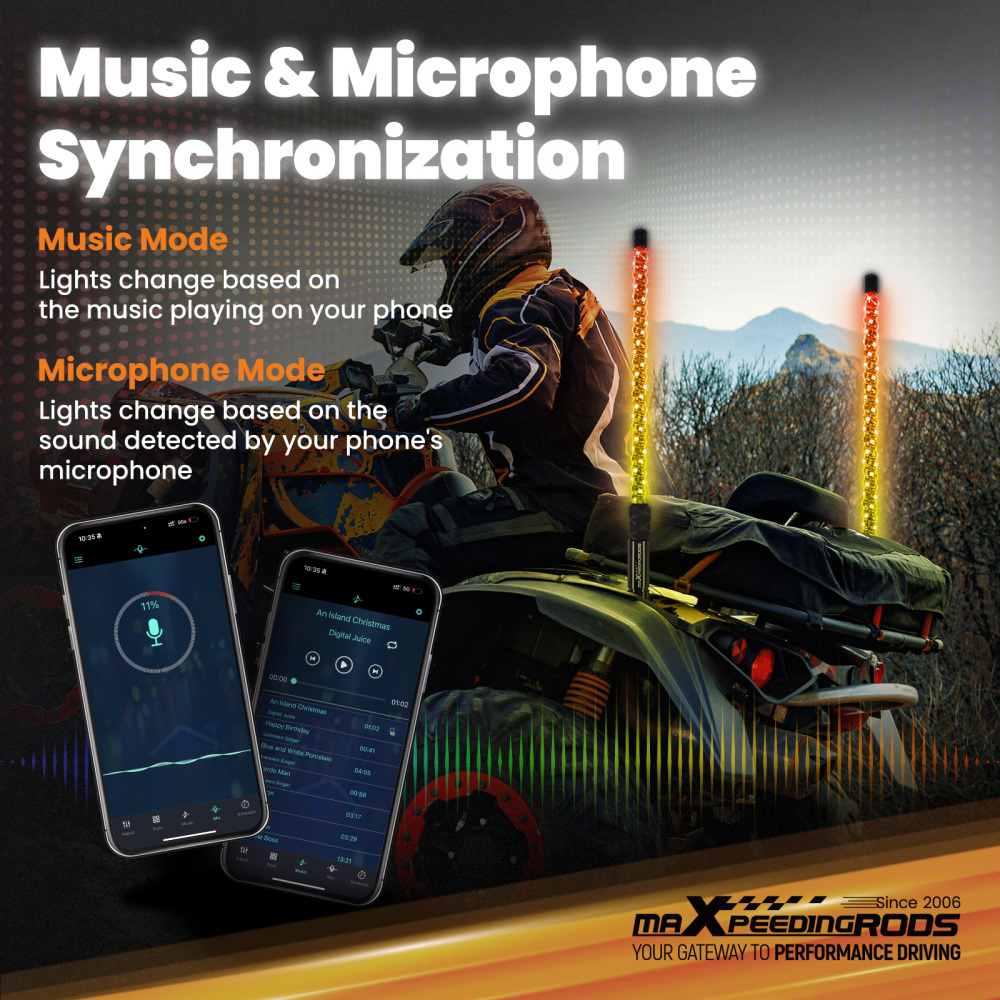 maXpeedingrods 2PCS 2FT RGB Spiral Whip Lights with App & Remote Control Microphone Detection, LED Chasing Lighted Whip with DIY Patterns Flags Driving Alignment, Signal Light for UTV ATV Can-Am Boat