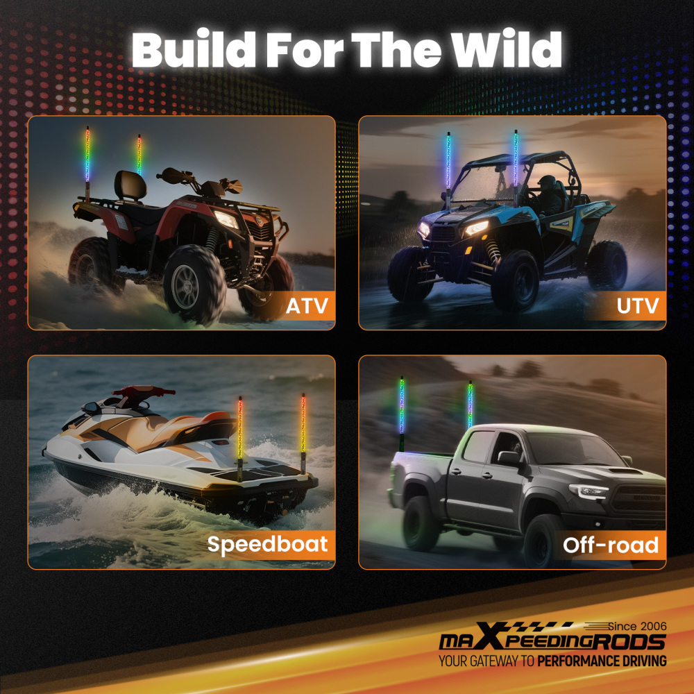 maXpeedingrods 2PCS 2FT RGB Spiral Whip Lights with App & Remote Control Microphone Detection, LED Chasing Lighted Whip with DIY Patterns Flags Driving Alignment, Signal Light for UTV ATV Can-Am Boat