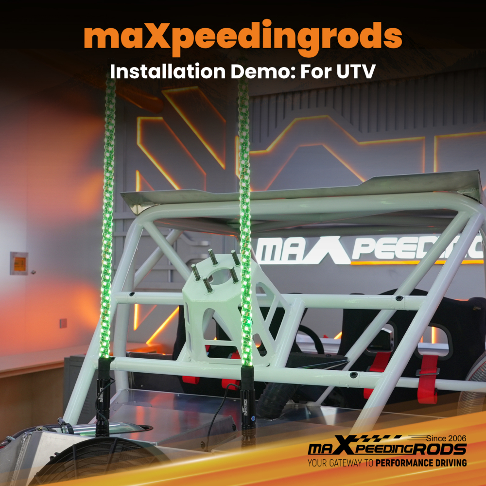 maXpeedingrods 2PCS 3FT LED Whip Lights with Music Mode AppRemote Control for UTV ATV Golf RZR Truck, RGB Spiral Long Chasing Lighted Whip with Flags Spring Base DIY Patterns Driving Alignment