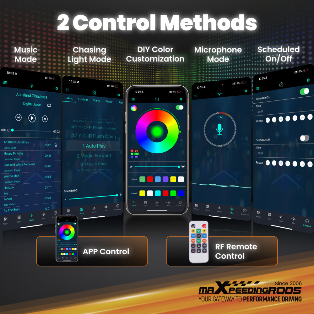 maXpeedingrods 2PCS 3FT LED Whip Lights with Music Mode App & Remote Control for UTV ATV Golf RZR Truck, RGB Spiral Long Chasing Lighted Whip with Flags Spring Base DIY Patterns Driving Alignment