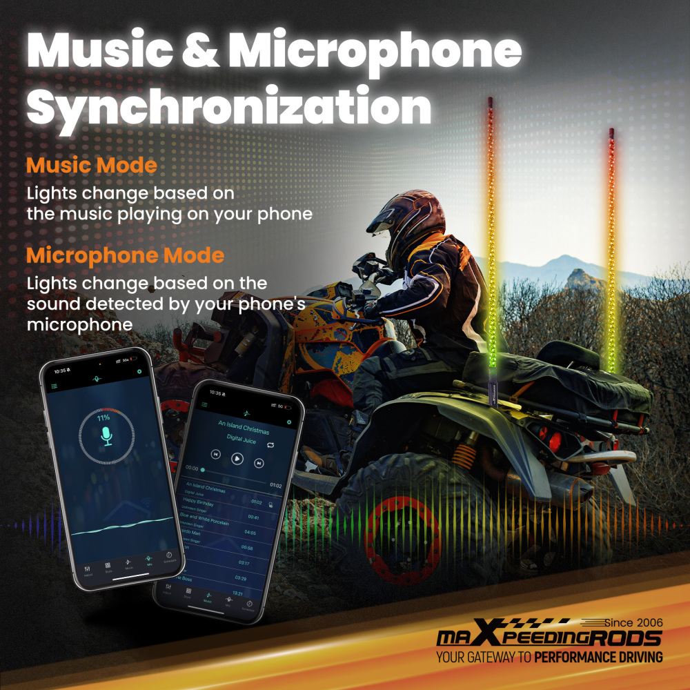 maXpeedingrods 2PCS 4FT RGB Spiral Whip Lights with Music Mode App & Remote Control for UTV ATV Side by Side, LED Long Chasing Lighted Whip with Flags Spring Base DIY Patterns Driving Alignment