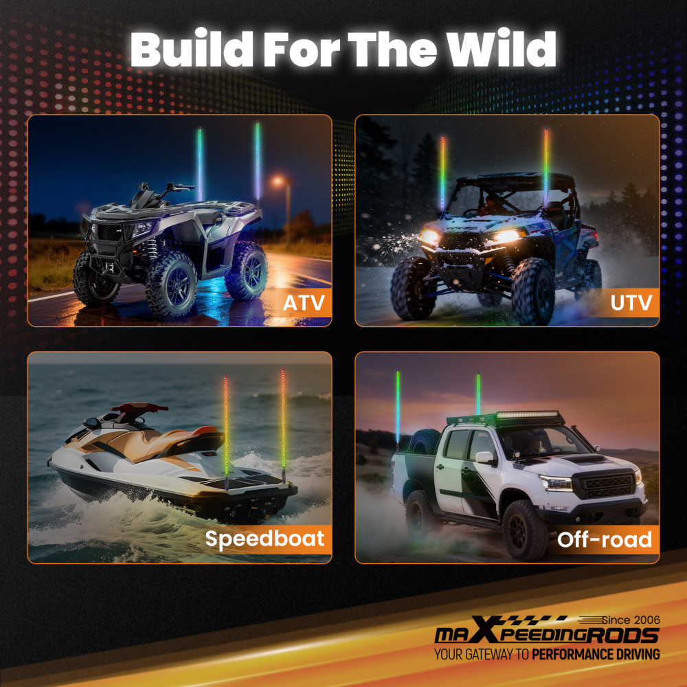 maXpeedingrods 2PCS 4FT RGB Spiral Whip Lights with Music Mode App & Remote Control for UTV ATV Side by Side, LED Long Chasing Lighted Whip with Flags Spring Base DIY Patterns Driving Alignment