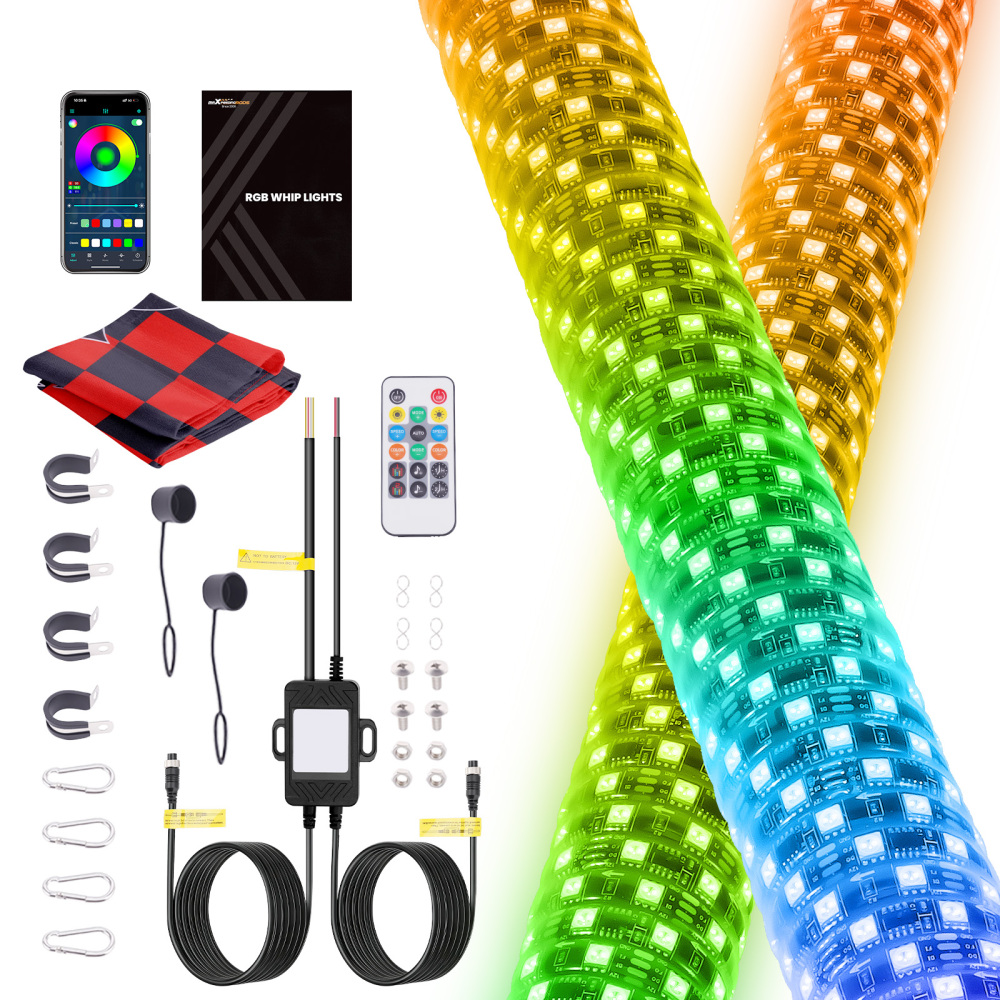 maXpeedingrods 2PCS 2FT Fatty LED Whip Lights with App & Remote Control, 1.9