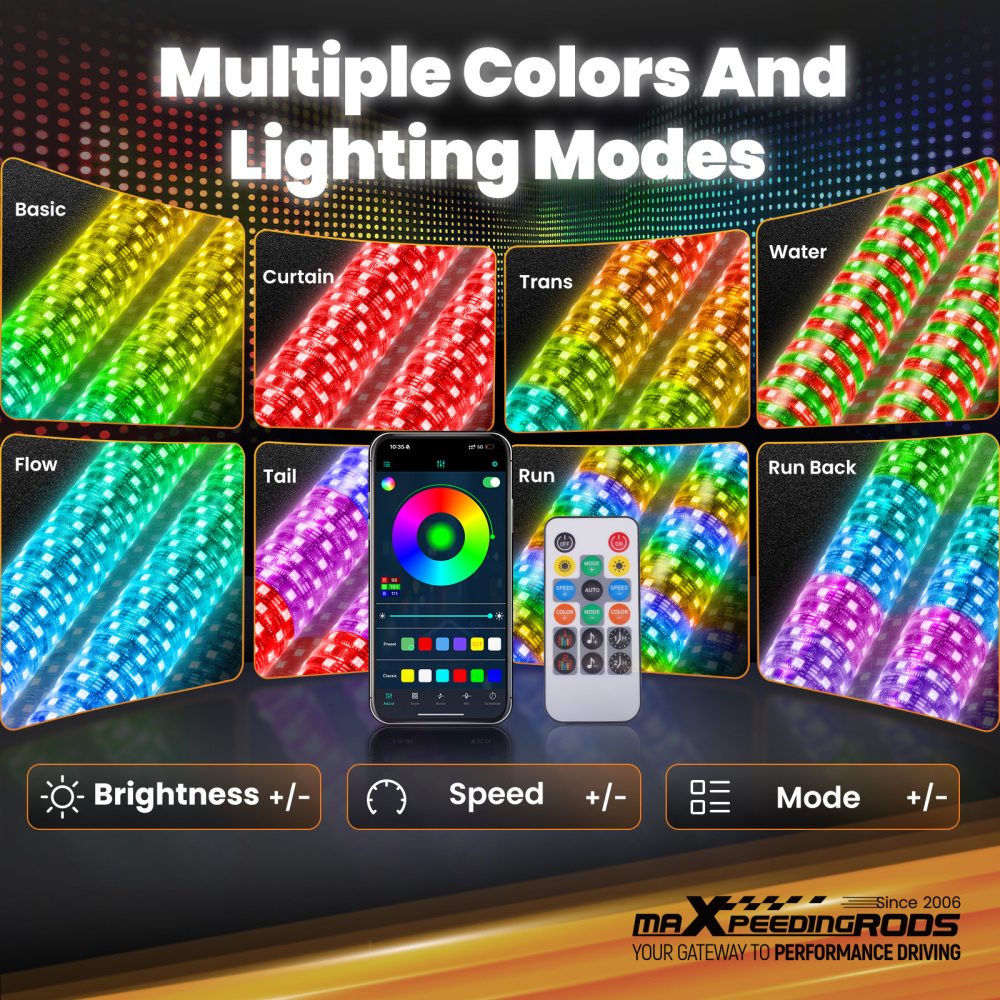 maXpeedingrods 2PCS 2FT Fatty LED Whip Lights with App & Remote Control, 1.9