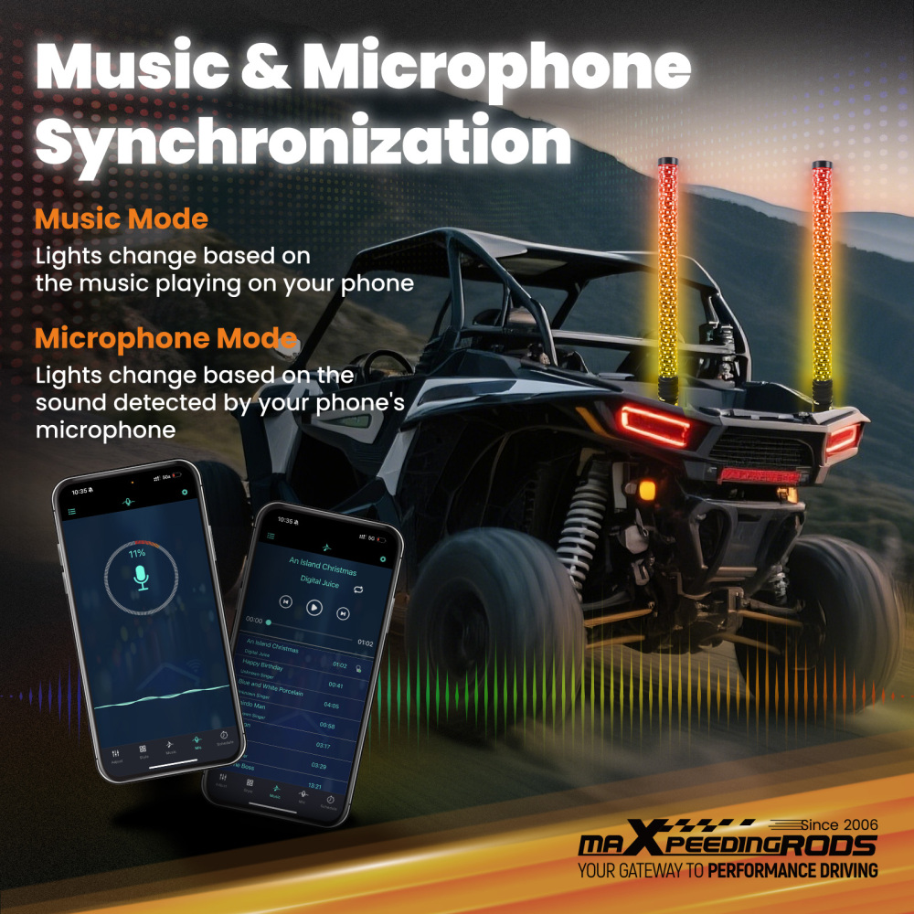 maXpeedingrods 2PCS 2FT Fatty LED Whip Lights with App & Remote Control, 1.9