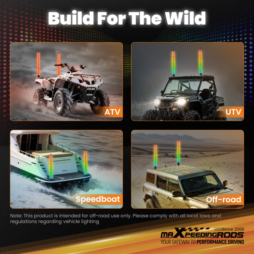 maXpeedingrods 2PCS 2FT Fatty LED Whip Lights with App & Remote Control, 1.9