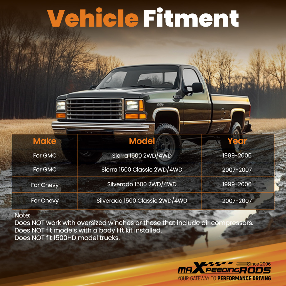 Black Bumper Mounting Kit compatible for GMC Sierra/Silverado 1500 99-07 Carbon Steel Frame