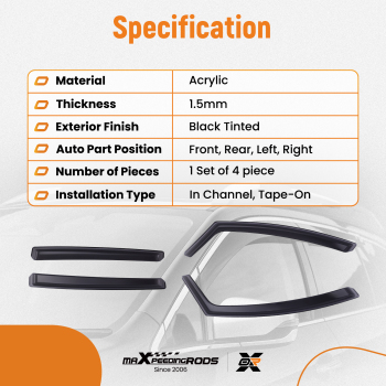 4pc Acrylic Wind Deflectors compatible for Peugeot 3008 MK1 5-Door 2008-2016