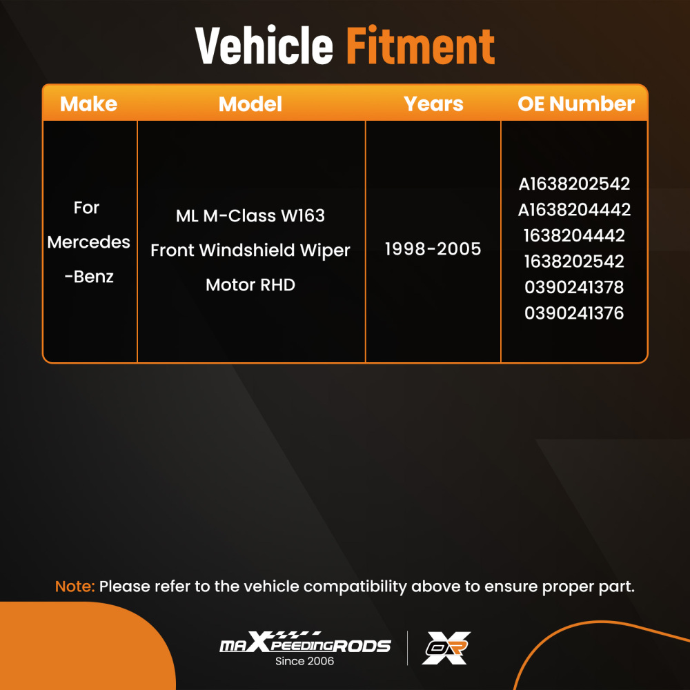 Front Wiper Motor compatible for Mercedes Benz ML M-Class W163 RHD 1998-2005 A1638202542