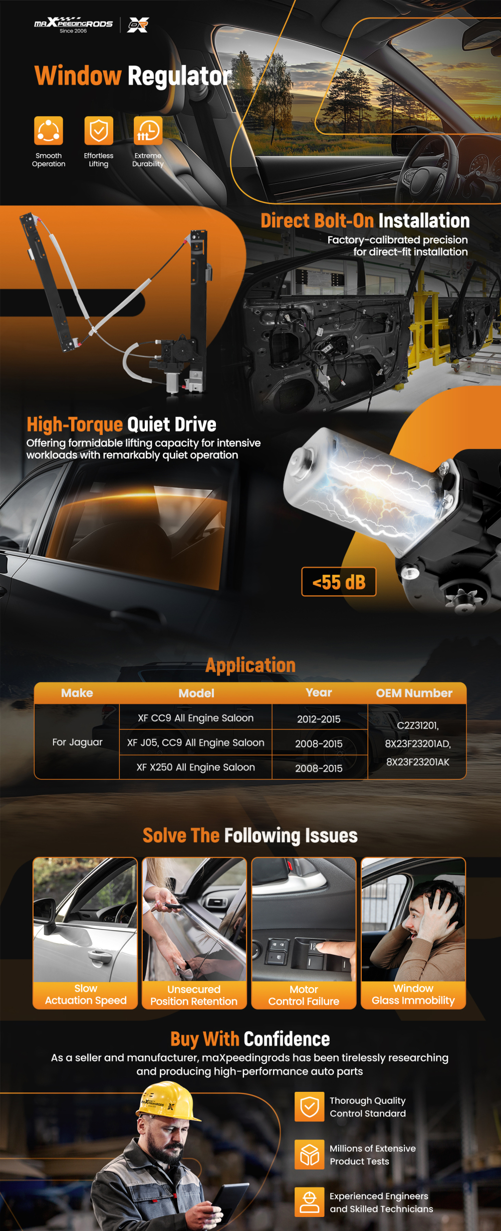 Régulateur de Vitre Avant Gauche compatible pour Jaguar XF X250 2008-2015 avec Moteur