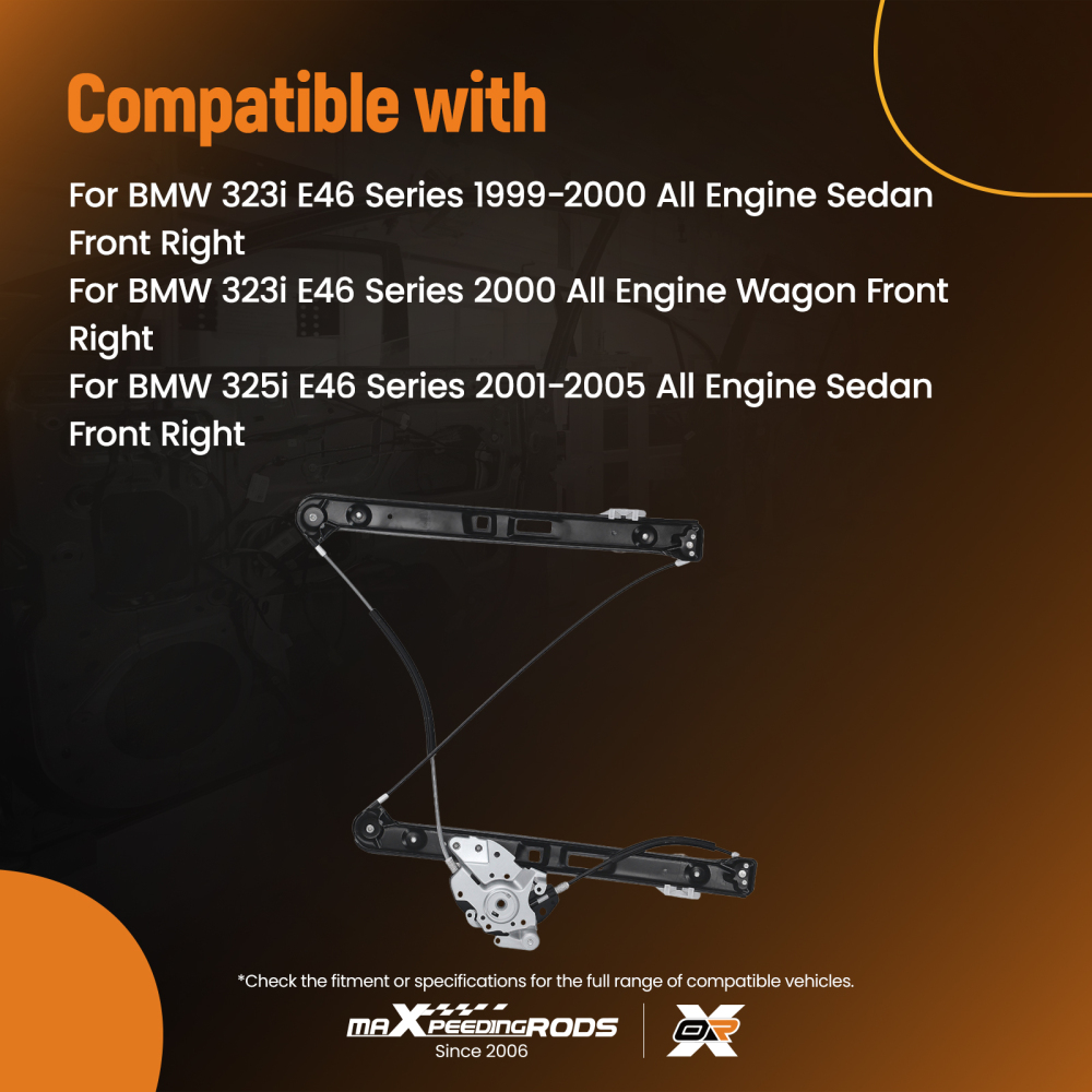 1pc Window Regulator w/o Motor compatible for BMW 323i 325xi E46 51337020660 Front Right