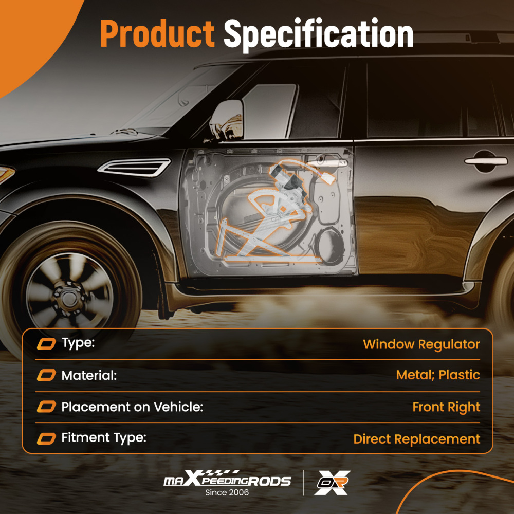 1x Front Right Power Window Regulator compatible for Toyota Corolla 03-08 741506 6981002170