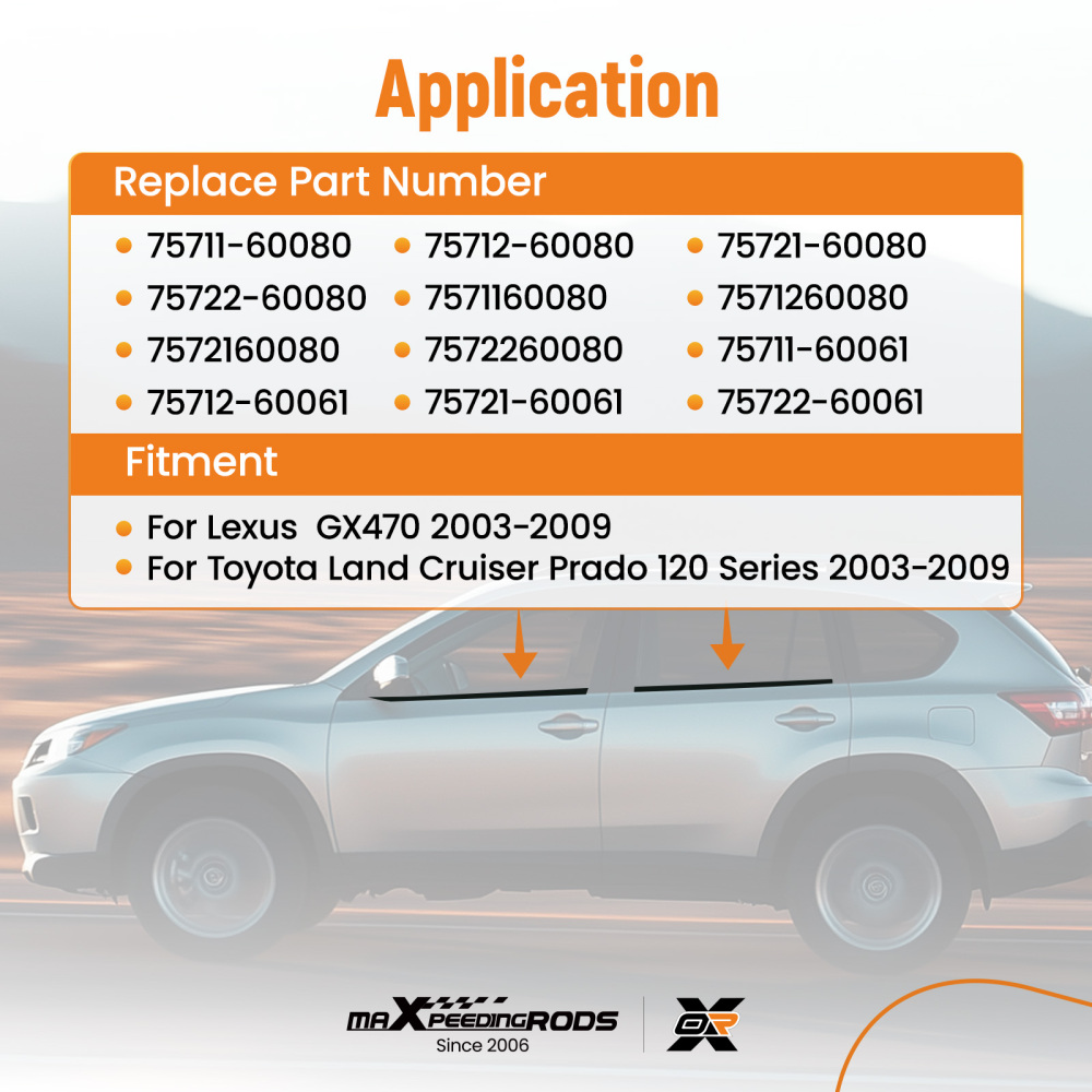 4pcs Window Moulding Weatherstrip Seal compatible for Toyota Land Cruiser Prado 120 03-09