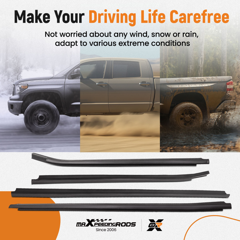 4 Weatherstrip Window Moulding Trim compatible for Toyota HILUX SR5 Double Cab 4Doors 05-15