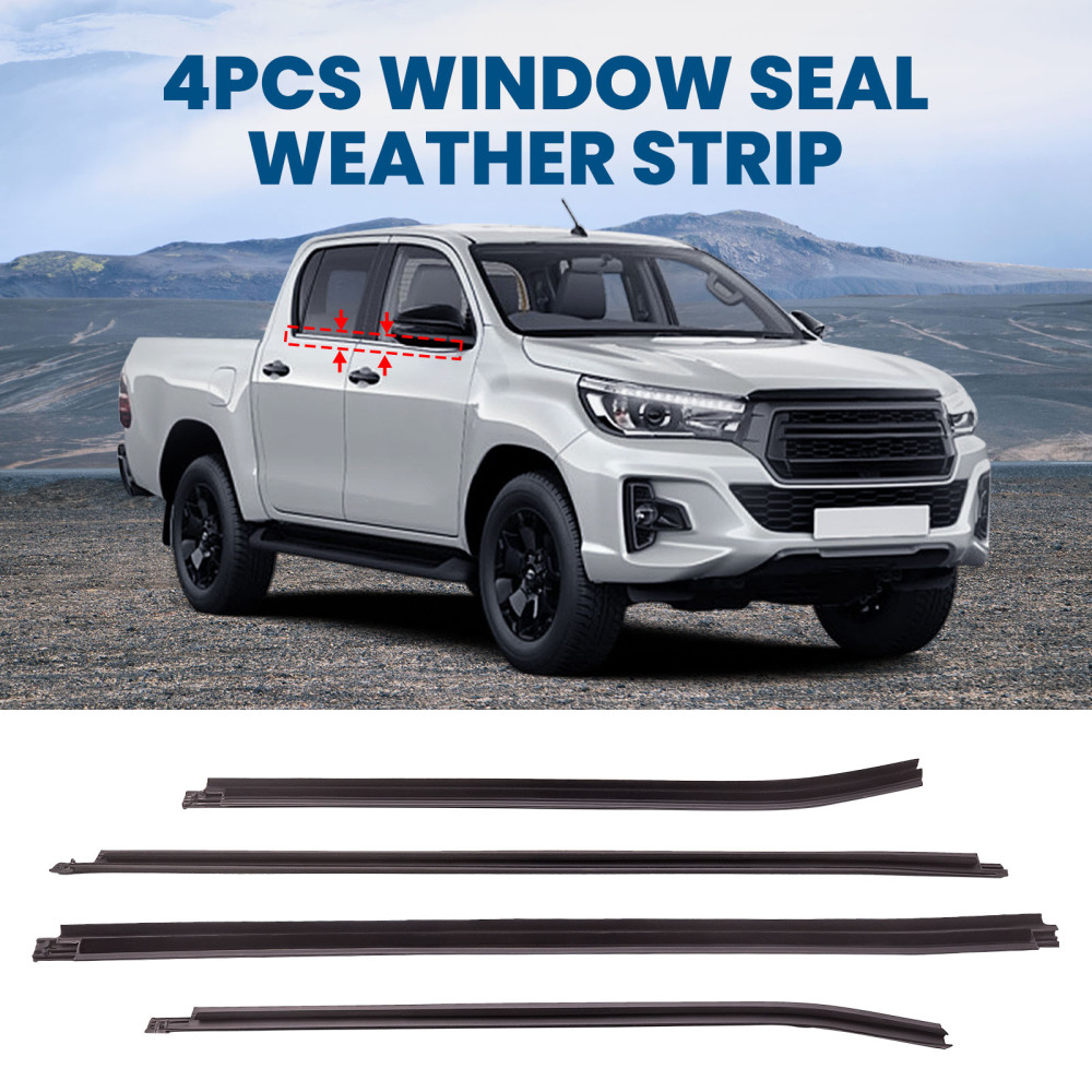 4 Weatherstrip Window Moulding Trim compatible for Toyota HILUX SR5 Double Cab 4Doors 05-15