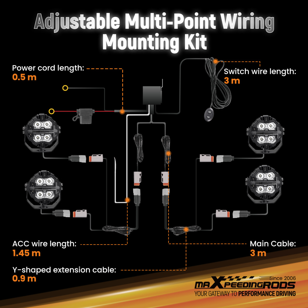 Arnés Cableado Interruptor LED 12-24V For maXpeedingrods Crosshair DRL 4 Luces