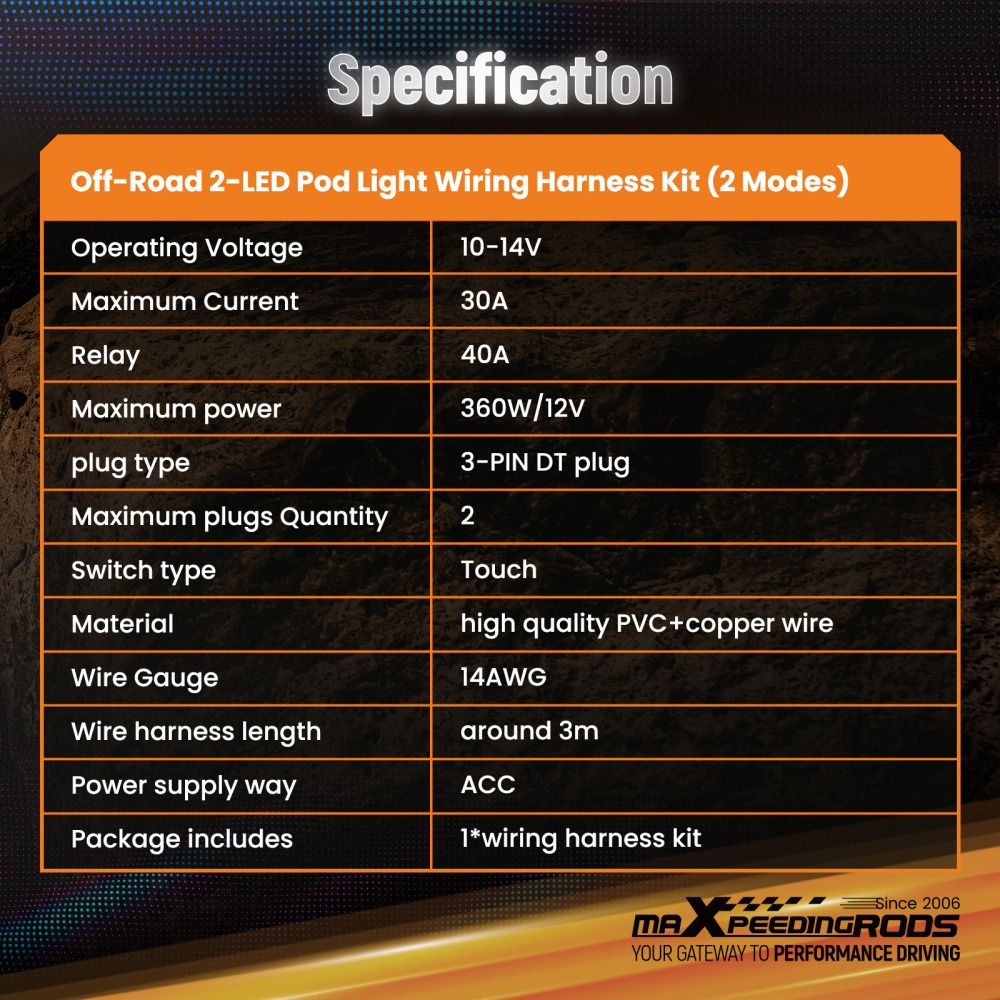 Wiring Harness Switch For maXpeedingrods Crosshair RGB LED Light 14AWG 40A Relay